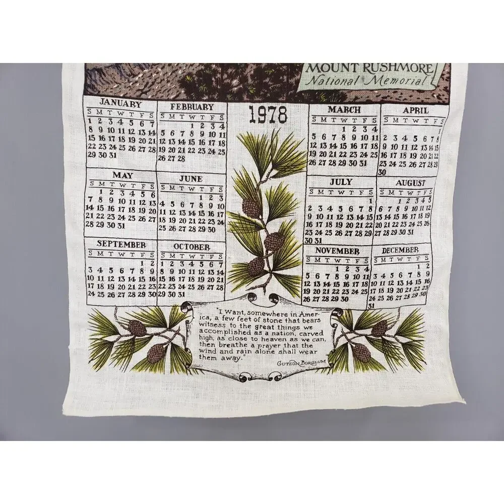 Vintage Linen‎ Wall Hanging 1978 Calendar Mount Rushmore Souvenir Grandma Decor